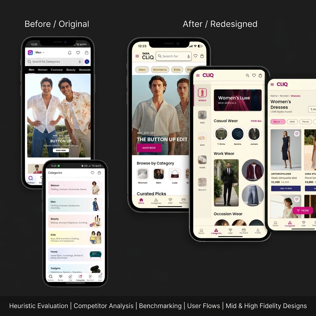 Tata Cliq Redesign Before and After comparison